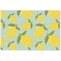 MuchoWow Deurmat 90x60 cm - Droogloopmat Citroenen patroon - Geel - Blauw - Patroon - Vruchten - Mat voor binnen - Schoonloopmat - Deurmatten met print - Inloopmat