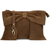 Manfield Bruine suède clutch met strik | Maat Onesize