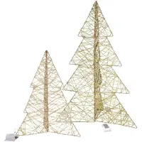 Countryfield lichtbomen - 2x st - 3D - 49 en 76 cm - goud - metaal - led verlichting - kerstbomen