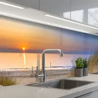 KitchenYeah Keuken achterwand 350x60 cm - Spatscherm zelfklevend Duin - Zonsondergang - Horizon - Strand - Gras - Muurbeschermer - Spatwand fornuis