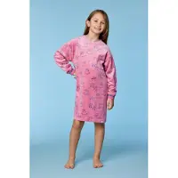 Woody slaapkleed meisjes/dames velours - roze - katten all-overprint - 252-10-YDE-V/951 - maat 104