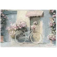 MuchoWow Deurmat 90x60 cm - Droogloopmat Fiets - Pastelkleuren - Bloemen - Mat voor binnen - Schoonloopmat - Deurmatten met print - Inloopmat