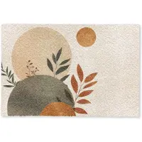 MuchoWow Deurmat 90x60 cm - Droogloopmat Vormen - Rond - Bladeren - Beige - Mat voor binnen - Schoonloopmat - Deurmatten met print - Inloopmat