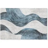 MuchoWow Deurmat 90x60 cm - Droogloopmat Lijnen - Golven - Abstract - Blauw - Mat voor binnen - Schoonloopmat - Deurmatten met print - Inloopmat