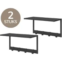Acaza Kapstok - Wandkapstok - Wandplank - Wandrek - Set van 2 - Verwijderbare Haken - 50 x 24 x 26.5 cm - Zwart