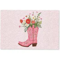 MuchoWow Deurmat 90x60 cm - Droogloopmat Cowboylaarzen - Roze - Boeket - Bloemen - Mat voor binnen - Schoonloopmat - Deurmatten met print - Inloopmat