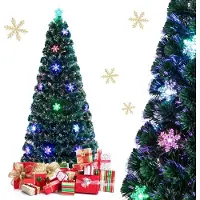Costway Led-kerstboom, kunstdennenboom, verlicht 90/120/150/180 cm, groen, met glasvezel-kleurwisselaar glasvezel. 180 cm.
