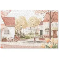 MuchoWow Deurmat 90x60 cm - Droogloopmat Dorpsplein - Fontein - Tulpen - Mat voor binnen - Schoonloopmat - Deurmatten met print - Inloopmat
