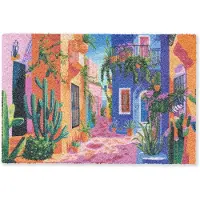 MuchoWow Deurmat 90x60 cm - Droogloopmat Geel - Blauw - Oranje - Huis - Mat voor binnen - Schoonloopmat - Deurmatten met print - Inloopmat