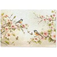 MuchoWow Deurmat 90x60 cm - Droogloopmat Takken - Bloemen - Vogeltjes - Roze - Mat voor binnen - Schoonloopmat - Deurmatten met print - Inloopmat