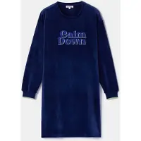 Woody slaapkleed meisjes/dames velours - donkerblauw - 'Calm down' - 252-10-YDE-V/897 - maat S