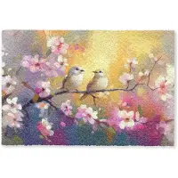 MuchoWow Deurmat 60x40 cm - Droogloopmat Vogels - Bloemen - Roze - Mat voor binnen - Schoonloopmat - Deurmatten met print - Inloopmat