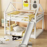 Merax Stapelbed 140x200cm - kinderbed - huisbed - hoogslaper met glijbaan en ladder - wit - zonder matras