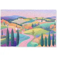 MuchoWow Deurmat 60x40 cm - Droogloopmat Landschap - Paars - Pastel - Huizen - Mat voor binnen - Schoonloopmat - Deurmatten met print - Inloopmat