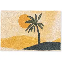 MuchoWow Deurmat 60x40 cm - Droogloopmat Illustratie - Palmboom - Zon - Heuvels - Mat voor binnen - Schoonloopmat - Deurmatten met print - Inloopmat