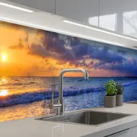 KitchenYeah Keuken achterwand 350x60 cm - Spatscherm zelfklevend Zee - Strand - Zonsondergang - Wolken - Horizon - Muurbeschermer - Spatwand fornuis