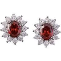 Charme Bijoux Clip oorbellen -Leonora roze/rood -zirkonia -zilverkleur