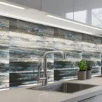 KitchenYeah Keuken achterwand 400x80 cm - Spatscherm zelfklevend Vintage - Patroon - Hout - Muurbeschermer - Spatwand fornuis