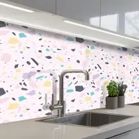 KitchenYeah Keuken achterwand 200x60 cm - Spatscherm zelfklevend Terrazzo - Patroon - Zacht - Snoep - Muurbeschermer - Spatwand fornuis