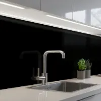 KitchenYeah Keuken achterwand 400x60 cm - Spatscherm zelfklevend Zwart - Effen kleur - Muurbeschermer - Spatwand fornuis