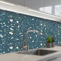 KitchenYeah Keuken achterwand 200x60 cm - Spatscherm zelfklevend Terrazzo - Patroon - Kleurrijk - Diep blauw - Muurbeschermer - Spatwand fornuis