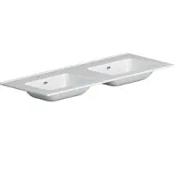 Xenz Nook keramisch wastafelblad 121x46 glans wit, met 2 kommen, 2 kaangaten