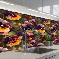 KitchenYeah Keuken achterwand 150x80 cm - Spatscherm zelfklevend Warm - Patroon - Penseel - Viooltjes - Muurbeschermer - Spatwand fornuis