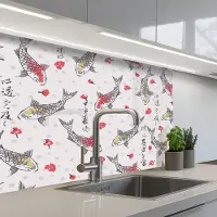 KitchenYeah Keuken achterwand 80x60 cm - Spatscherm zelfklevend Vis - Koi - Bloemen - Patronen - Muurbeschermer - Spatwand fornuis