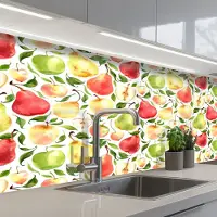 KitchenYeah Keuken achterwand 250x80 cm - Spatscherm zelfklevend Patroon - Appels - Peren - Muurbeschermer - Spatwand fornuis