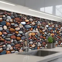 KitchenYeah Keuken achterwand 300x80 cm - Spatscherm zelfklevend Gepolijst - Kiezel - Warm - Muurbeschermer - Spatwand fornuis