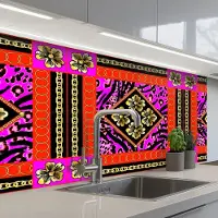KitchenYeah Keuken achterwand 100x60 cm - Spatscherm zelfklevend Bloemen - Ketting - Panterprint - Goud - Patroon - Muurbeschermer - Spatwand fornuis