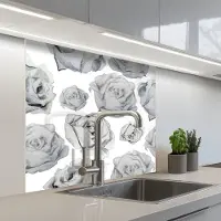KitchenYeah Keuken achterwand 80x80 cm - Spatscherm zelfklevend Rozen - Bloem - Zwart Wit - Patroon - Muurbeschermer - Spatwand fornuis
