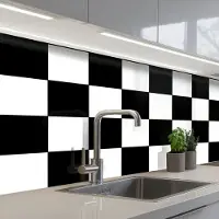 KitchenYeah Keuken achterwand 150x80 cm - Spatscherm zelfklevend Schaakbord - Patronen - Zwart Wit - Muurbeschermer - Spatwand fornuis