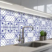 KitchenYeah Keuken achterwand 300x60 cm - Spatscherm zelfklevend Tegels - Patronen - Delfts Blauw - Muurbeschermer - Spatwand fornuis