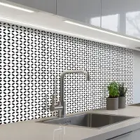 KitchenYeah Keuken achterwand 100x60 cm - Spatscherm zelfklevend Zwart - Wit - Geometrie - Patronen - Abstract - Muurbeschermer - Spatwand fornuis