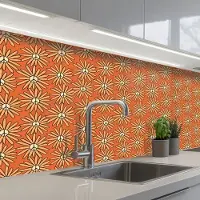 KitchenYeah Keuken achterwand 150x80 cm - Spatscherm zelfklevend Vintage - Patronen - Bloemen - Oranje - Muurbeschermer - Spatwand fornuis