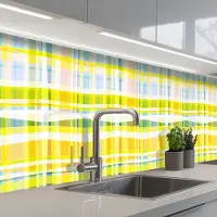 KitchenYeah Keuken achterwand 350x60 cm - Spatscherm zelfklevend Geel - Patroon - Zomer - Muurbeschermer - Spatwand fornuis