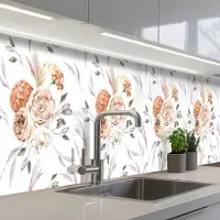 KitchenYeah Keuken achterwand 350x60 cm - Spatscherm zelfklevend Patronen - Bloemen - Roos - Wit - Muurbeschermer - Spatwand fornuis