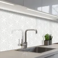 KitchenYeah Keuken achterwand 500x60 cm - Spatscherm zelfklevend Design - Lijn - Patroon - Zwart - Wit - Muurbeschermer - Spatwand fornuis