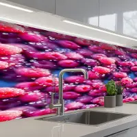 KitchenYeah Keuken achterwand 250x80 cm - Spatscherm zelfklevend Frambozen - Waterdruppels - Vruchten - Muurbeschermer - Spatwand fornuis