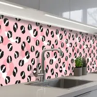 KitchenYeah Keuken achterwand 500x60 cm - Spatscherm zelfklevend Panterprint - Deren - Design - Roze - Muurbeschermer - Spatwand fornuis