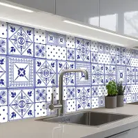KitchenYeah Keuken achterwand 250x60 cm - Spatscherm zelfklevend Tegels - Patronen - Delfts Blauw - Muurbeschermer - Spatwand fornuis
