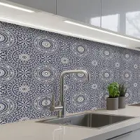 KitchenYeah Keuken achterwand 150x60 cm - Spatscherm zelfklevend Mandala - Blauw - Patroon - Muurbeschermer - Spatwand fornuis