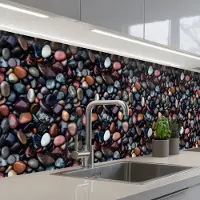 KitchenYeah Keuken achterwand 500x60 cm - Spatscherm zelfklevend Donker - Kiezels - Glans - Muurbeschermer - Spatwand fornuis