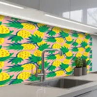KitchenYeah Keuken achterwand 100x60 cm - Spatscherm zelfklevend Ananas - Geel - Groen - Tropisch - Muurbeschermer - Spatwand fornuis