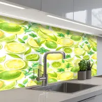 KitchenYeah Keuken achterwand 100x60 cm - Spatscherm zelfklevend Citroen - Geel - Limoen - Groen - Muurbeschermer - Spatwand fornuis