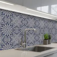 KitchenYeah Keuken achterwand 200x60 cm - Spatscherm zelfklevend Mandala - Blauw - Patronen - Muurbeschermer - Spatwand fornuis