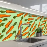 KitchenYeah Keuken achterwand 250x80 cm - Spatscherm zelfklevend Vintage - Wortel - Patronen - Groente - Muurbeschermer - Spatwand fornuis