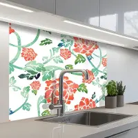 KitchenYeah Keuken achterwand 100x80 cm - Spatscherm zelfklevend Bloemen - Bladeren - Patronen - Waterverf - Muurbeschermer - Spatwand fornuis