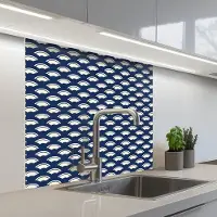 KitchenYeah Keuken achterwand 80x80 cm - Spatscherm zelfklevend Japans - Blauw - Wit - Patronen - Muurbeschermer - Spatwand fornuis